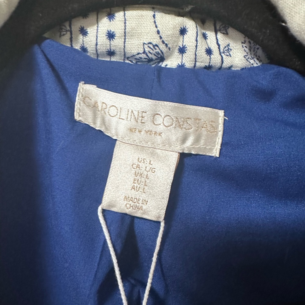 CAROLINE CONSTAS Blue and White Linen Jacket with Patchwork Bandana Print 💙🩵 - Picture 5 of 13
